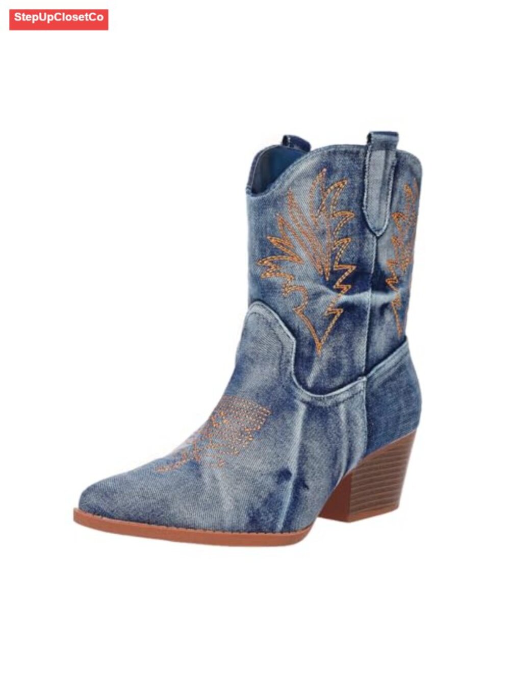 Western Ankle Booties Women Embroidered Cowboy Boots Block Heel